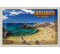 FEMER Plaque en tôle - Motif voyage - 30 x 20 cm - Lanzarote - Espagne - Playa Blanca - Plage et mer
