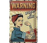 Femer Plaque en tôle rétro 20 x 30 cm avec inscription « Pinup warning women at work Frau »