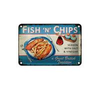 Femer Plaque publicitaire en tôle 12 x 18 cm Fish n Chips Plaque décorative rétro
