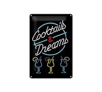 Femer Plaque publicitaire en tôle - 20 x 30 cm - Motif cocktails and dreams - Aspect néon