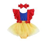 FeMereina Barboteuse pour nouveau-né fille, costume de Blanche-Neige pour costumade et barboteuse, ensemble 2 pièces (rouge, bleu, jaune, 6 à 12 mois)
