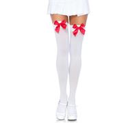 FeMereina Bas de costume en satin pour femme avec nœuds, Bas blancs avec nœud rouge, Taille unique