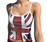 FeMereina Camisole d'été sans manches à col rond pour femme Imprimé Union Jack Débardeur sexy dos nu Coupe ajustée Cami Tops Y2K, blanc, M