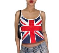 FeMereina Camisole d'été sans manches à col rond pour femme Imprimé Union Jack Débardeur sexy dos nu Coupe ajustée Cami Tops Y2K, bleu, S