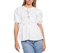 FeMereina Chemise à nouer sur le devant pour femme - Imprimé léopard - Nuisette péplum - Longueur 3/4 - Manches bouffantes - Hauts à volants Y2K, blanc, M