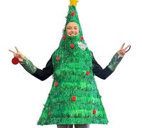 FeMereina Costume d'arbre de Noël pour femmes - Robe à capuche sans manches avec boule colorée verte et guirlande verte - Tenue de costumade pour adultes (vert, taille unique)