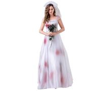 FeMereina Costume de mariée zombie sanglante pour femmes - Robe cadavre pour Halloween, cosplay, fête d'horreur, fantôme, déguisement de costumade (blanc, taille M)