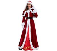 FeMereina Costume de Mère Noël pour femmes avec robe à capuche, cape, ceinture, gants pour fête (rouge, taille M)
