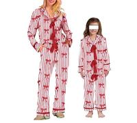 FeMereina Ensemble de pyjama de Noël pour maman et moi en satin de soie - Ensembles assortis Mère et fille - 2 pièces de pyjamas de Noël - Vêtement de nuit, Rouge, M