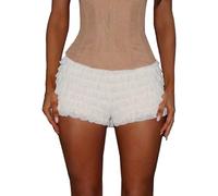FeMereina Femme Y2k Short en Dentelle à Volants Superposés Style Fée Lolita à Étages Short Bloomer Mignon Short Garçon Mini Jupon Ado, blanc, S