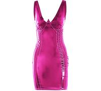 FeMereina Mini robe crayon moulante en latex imitation cuir pour femme, rose, M