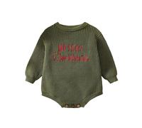 FeMereina « My First Christmas » Body de Noël pour nouveau-né, bébé fille ou garçon, à manches longues, tricoté en câble, avec bulles, ample, tenue en une pièce, Vert, 9-12 Months