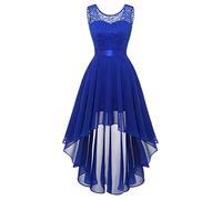 FeMereina Robe longue formelle en tulle avec col en V et dentelle florale pour demoiselle d'honneur, Z12., XL