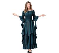 FeMereina Robe médiévale de la Renaissance pour femmes - costume victorien, robe paysanne gothique, fée, sorcière, mariage - bleu malachite, taille M