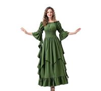 FeMereina Robe Renaissance pour femmes - costume médiéval, victorien, robes paysanne gothique, fée, sorcière, mariage - sous robe (vert, taille M)