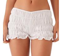 FeMereina Short à volants à carreaux pour femme - Short Lolita mignon - Mini short de pyjama décontracté Y2k - Boxer vichy, blanc, M