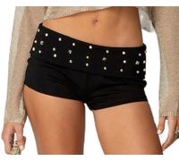 FeMereina - Shorts à revers à clous taille basse pour femmes - Élastique à rivets brodés - Mini shorts Y2K punk à revers - Boxers, Noir , M