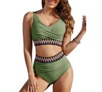 FemiChic Maillot de Bain Femme 2 Pieces Sexy Vintage Haut de Bikini Push up Rembourré Bas Taille Haute Ventre Plat Ensemble Chic et Elegant Ronde Piscine Plage Grande Taille(Vert,M)