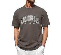 FemiChic Tee Shirt Homme T-Shirts à Manches Courtes Mode Sport Coton Vetement Tshirt with Los Angles Lettre Créative Fashion Clothing Men(Gris,XL)