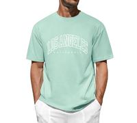 FemiChic Tee Shirt Homme T-Shirts à Manches Courtes Mode Sport Coton Vetement Tshirt with Los Angles Lettre Créative Fashion Clothing Men(Vert,M)