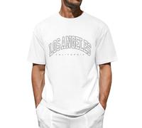 FemiChic Tee Shirt Homme T-Shirts à Manches Courtes Mode Sport Coton Vetement Tshirt with Los Angles Lettre Créative Fashion Clothing Men(Blanc,XL)