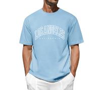 FemiChic Tee Shirt Homme T-Shirts à Manches Courtes Mode Sport Coton Vetement Tshirt with Los Angles Lettre Créative Fashion Clothing Men(Bleu,L)