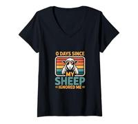 Femme 0 Jours Depuis Que Mes Moutons m'ont ignorée, Fermier Amoureux des Moutons T-Shirt avec Col en V