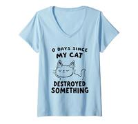 Femme 0 Jours Depuis Que Mon Cat A Détruit Quelque Chose D'amusant T-Shirt avec Col en V