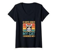 Femme 0 Jours Depuis Que Mon Chat m'a ignoré, Amoureux des Chats T-Shirt avec Col en V