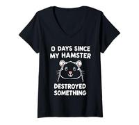 Femme 0 Jours Depuis Que Mon Hamster A Détruit Quelque Chose T-Shirt avec Col en V