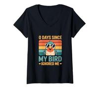 Femme 0 Jours Depuis Que Mon Oiseau m'a ignoré, Amoureux des Oiseaux T-Shirt avec Col en V