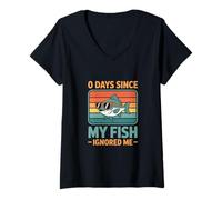 Femme 0 Jours Depuis Que Mon Poisson m'a ignoré, Amateur de Poissons T-Shirt avec Col en V
