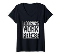 Femme #0002025 Humour de compte à rebours de la libération de travail T-Shirt avec Col en V