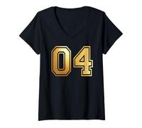 Femme 04 Matching Graphique des Sports d'équipe numéro Quatre T-Shirt avec Col en V