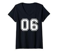 Femme 06 Number Six Team Sports Design graphique assorti Varsity T-Shirt avec Col en V