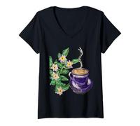 Femme 09 Caffee Love Flowers 2024 Mumzy Maria Uberstein Dessiner T-Shirt avec Col en V