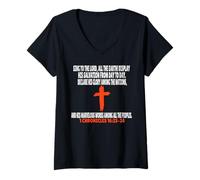 Femme 1 Chroniques 16:23-24 Écritures des versets de la Bible T-Shirt avec Col en V