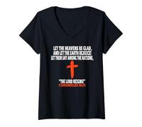 Femme 1 Chroniques 16:31 Écriture des versets de la Bible T-Shirt avec Col en V