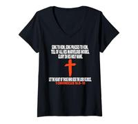 Femme 1 Chroniques 16:9-10 Écriture des versets de la Bible T-Shirt avec Col en V