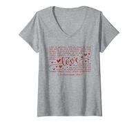 Femme 1 Corinthians 13 Love is Patient Verse Bible Écriture Cœur T-Shirt avec Col en V