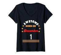 Femme 1 décembre Anniversaire génial né Le 1er décembre Vintage T-Shirt avec Col en V