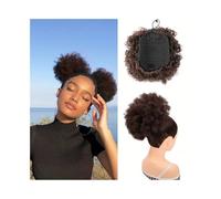 Femme 1 extension de queue de cheval afro bouffante avec cordon de serrage for femmes noires, postiche synthétique à clip en chignon afro bouclé Facile à utiliser(6inch-4)