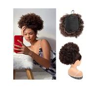 Femme 1 extension de queue de cheval afro bouffante avec cordon de serrage for femmes noires, postiche synthétique à clip en chignon afro bouclé Facile à utiliser(10inch-4)