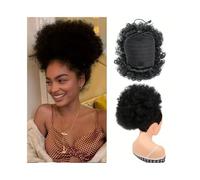 Femme 1 extension de queue de cheval afro bouffante avec cordon de serrage for femmes noires, postiche synthétique à clip en chignon afro bouclé Facile à utiliser(10inch-1B)