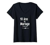 Femme 10 Ans de Mariage J'Ai Tenu Le Coup T-Shirt avec Col en V