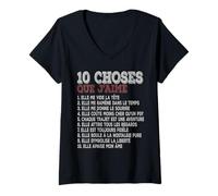Femme 10 Choses Que j’Aime Moteur Essence Style rétro Humour T-Shirt avec Col en V