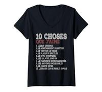 Femme 10 Choses Que j’Aime Moteur Essence Style rétro Humour T-Shirt avec Col en V