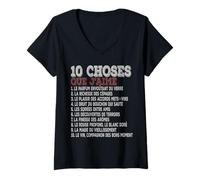 Femme 10 Choses Que j’Aime Vin, cépages, accords Mets Bons Moment T-Shirt avec Col en V
