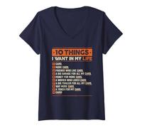 Femme 10 Things I Want in My Life Cars More Cars Amateur de Voitures T-Shirt avec Col en V