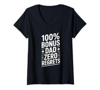 Femme 100% Bonus Dad Zéro Regrets Beau-Père T-Shirt avec Col en V